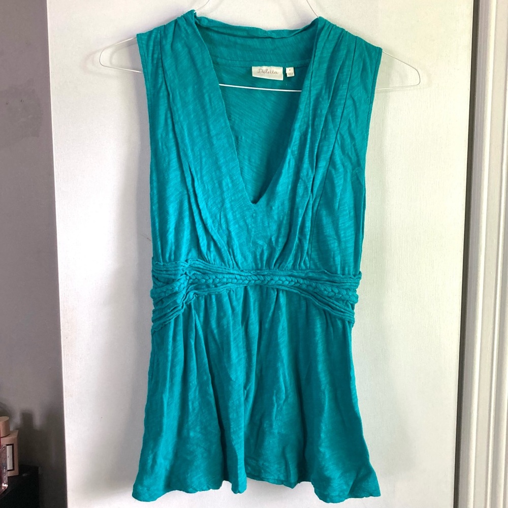 Anthropologie Deletta electric teal blue thank top in size medium